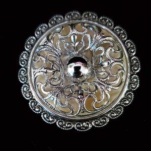 Vintage Filigree Scarf Clip Silver Tone Mother of Pearl(?) West Germany